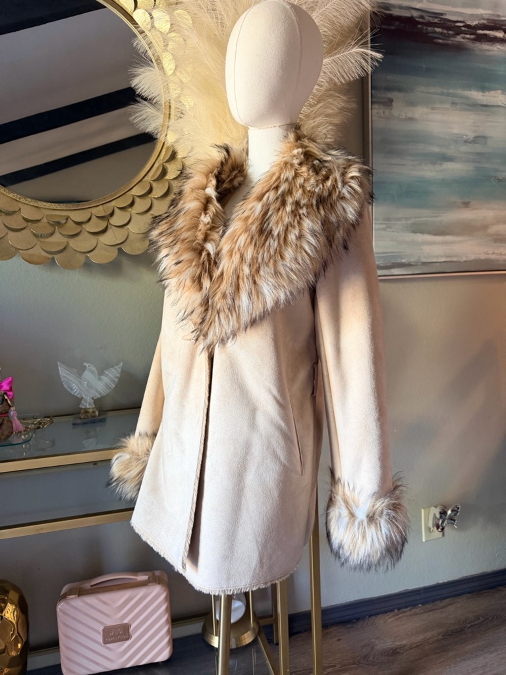 Tasha Polizzi Cream Coat with Faux Fur Trim - Picture 2 of 13